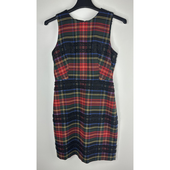 J.Crew Holiday Tartan Sheath Shift Dress Sleeveless Tweed Lace Red Plaid Size 8 - Picture 15 of 16